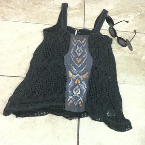 Free People Embroidered Tunic Top XS Boho oversize